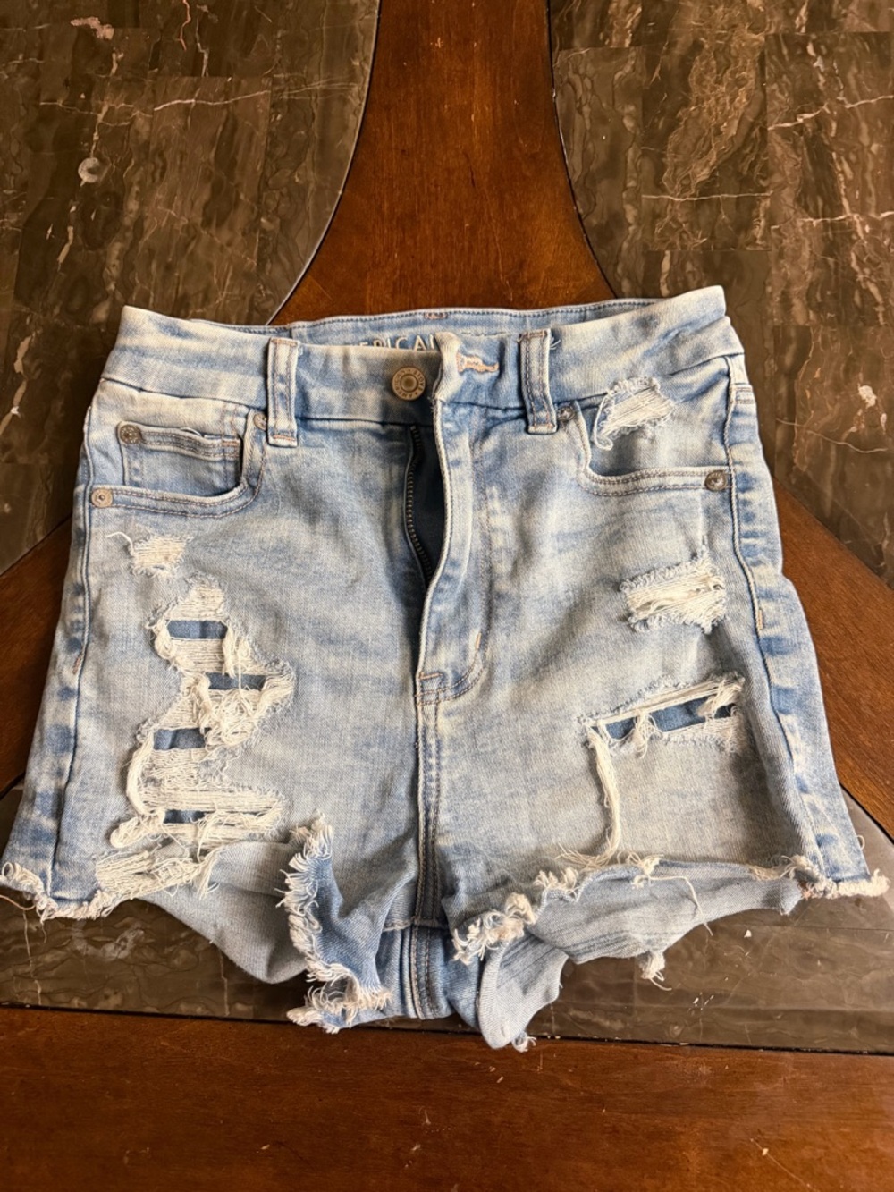 American Eagle Outfitters Light Wash Distressed Denim Shorts